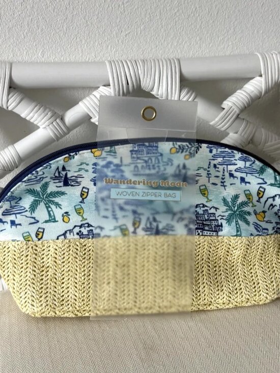 Wandering Moon Handbags - Wandering Moon Coastal Toile Woven Makeup Bag Travel Cosmetic Pouch New